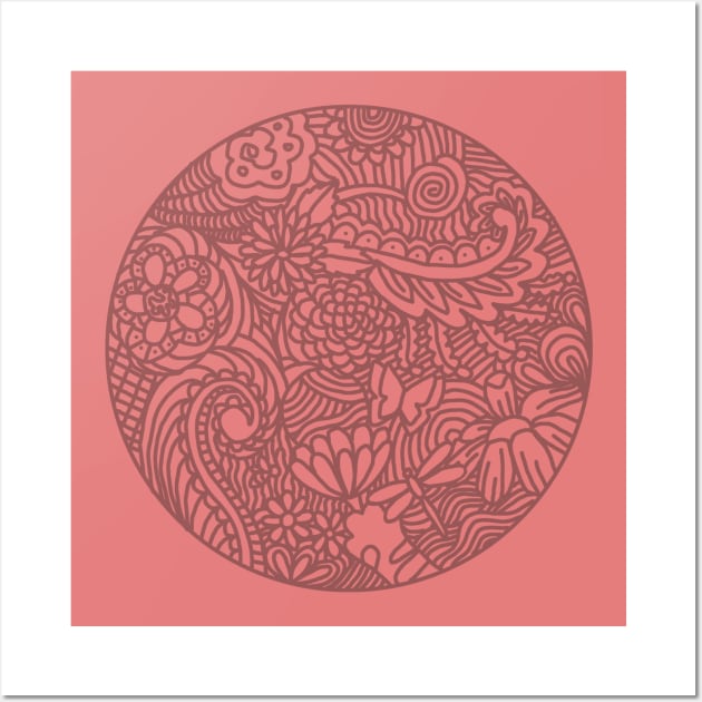 FLOWERS & CATS MANDALA RED Wall Art by ulricartistic